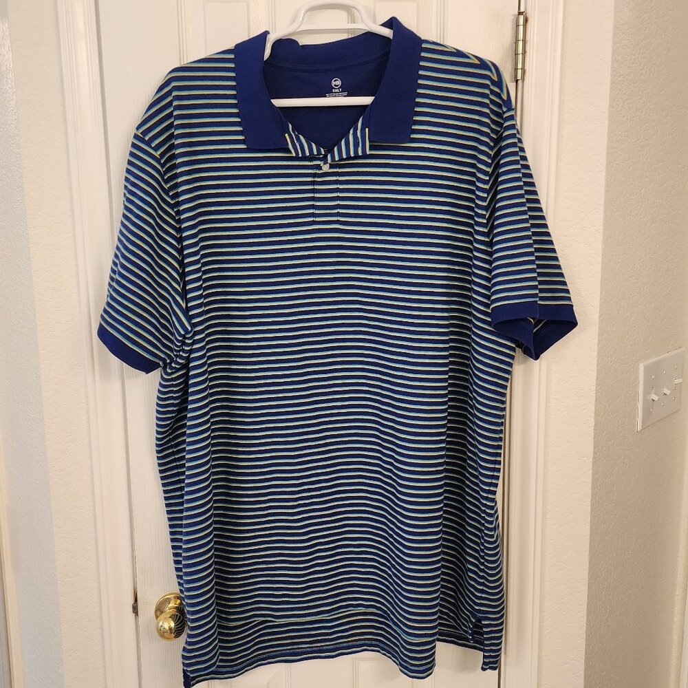 HB Navy / White / Light Green Stripe Polo – 5XLT – 60% Cotton 40% Polyester